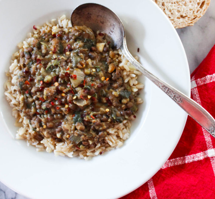Vegan hearty mung bean and lentil stew