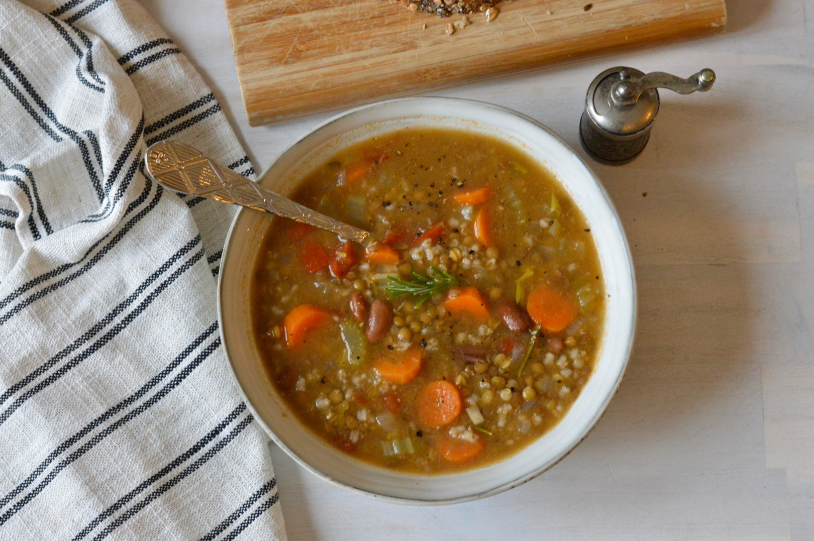 Brown Lentil, Bean, and Rice Soup